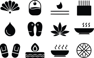 Silhouette Icons Fan, Water Droplet, Slippers, Candles, Lotus, Hot Bowl