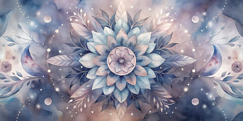 pale botanical mandalas with celestial elements