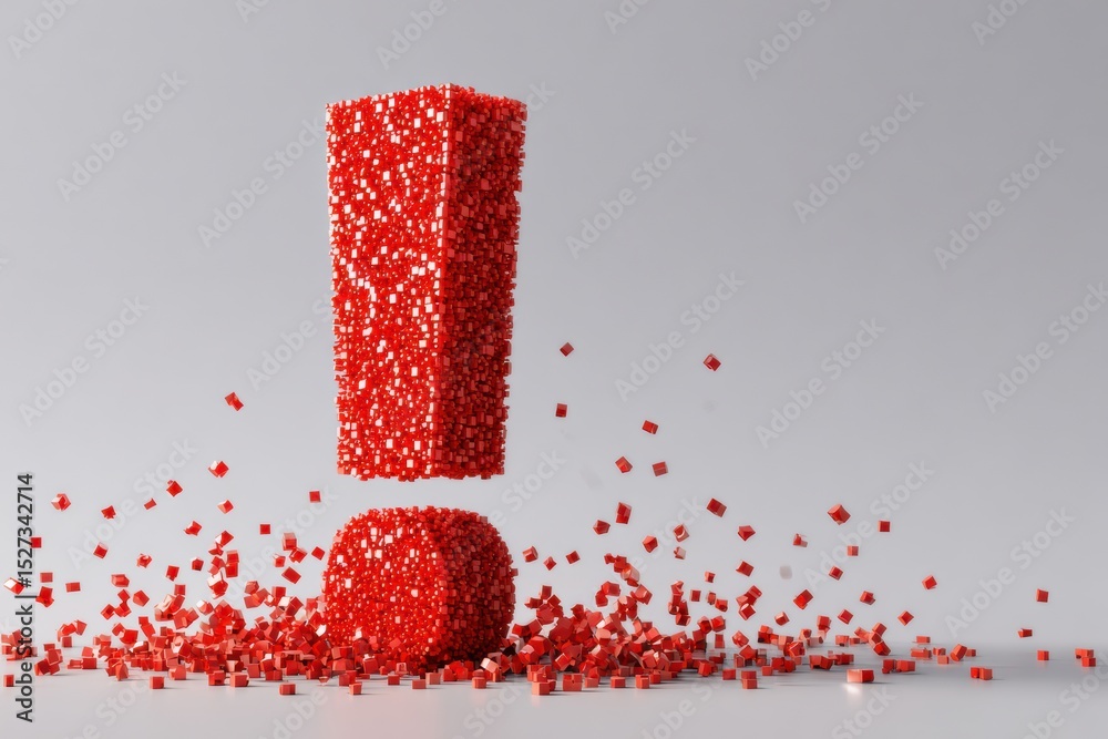 Aufkleber red exclamation mark composed of cubes against a neutral background conveying urgency or importance 