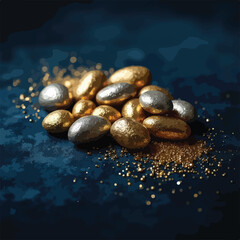 golden stone on blue background