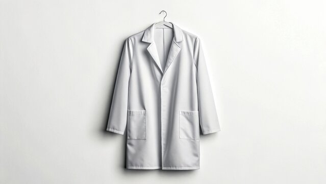 White lab coat hanging on a wall, symbolizing professionalism in science or healthcare.