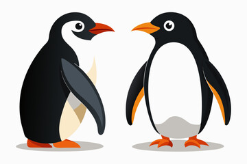 Obraz premium Two Adorable Cartoon Penguins Facing Each Other on White Background