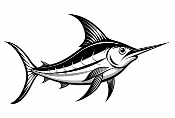 Obraz premium Striped Marlin Illustration Black and White Fish Drawing