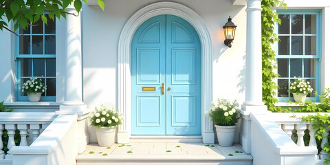 white house with a front door