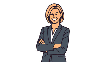 Confident businesswoman with crossed arms smiling at the viewer.