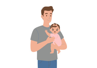 A father holds a baby wearing a pink bodysuit and a small bow