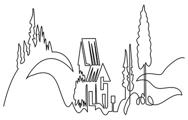 Single continuous line drawing luxury house building at big city. Home architecture property isolated minimalism concept. Dynamic one line draw graphic design vector illustration on white background	