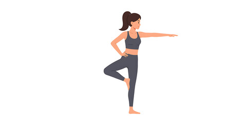 Obraz premium Flat illustration of woman doing standing yoga pose with one leg raised