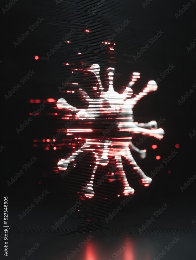 Poster Antivirus Alert Displays Digital Malware Image With Glitch Effects on Dark Screen During Cybersecurity Monitoring Session