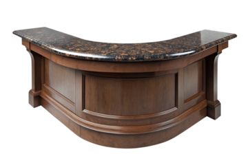 Elegant curved bar with dark wood and speckled granite top