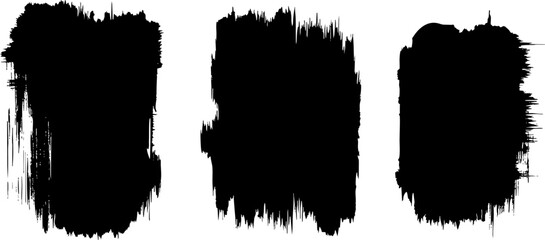 Three thick black horizontal lines painted carelessly by paint roller and thick black acrylic paint, seamless abstract pattern on white paper background