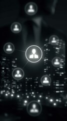 Abstract network of people over a city at night