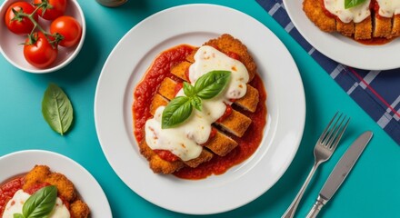 Vegetarian Eggplant Parmesan on Table