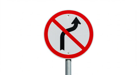 A traffic sign indicating no right turn ahead with a red circle and a black arrow on a white background
