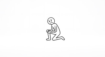Stick Figure Kneeling in Despair, Embracing Vulnerability and Inner Turmoil in a Minimalist Design to Reflect Sadness, Loss, Isolation and Mental Health