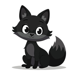 Obraz premium Black Silhouette Cartoon Fox Vector Art with Cute Eyes and Fluffy Tail on White Background