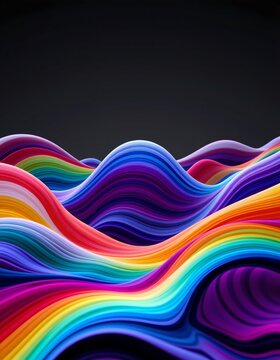 abstract colorful waves on black background with subject positioned at the bottom, 3d rendering of puter generated abstract background