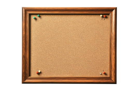Corkboard with wooden frame and colorful push pins