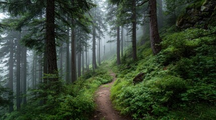 Obraz premium 霧が出ている山中の道