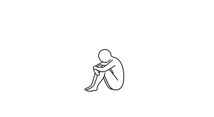 Obraz premium Minimalist Solitude: Line Art Depicting Inner Turmoil, Emotional Vulnerability, and the Weight of Isolation, Perfect for Mental Health Campaigns
