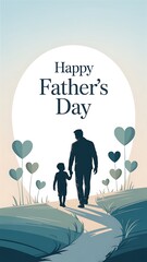 A heartwarming Father's Day illustration depicting a father and son walking hand-in-hand down a path.