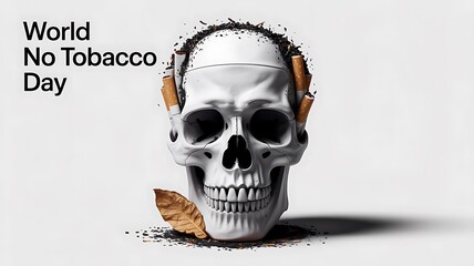 Skull filled with cigarettes symbolizes the deadly effects of tobacco on World No Tobacco Day.