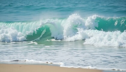 Fototapeta premium Crashing Ocean Wave with Foamy White Water and Sandy Beach