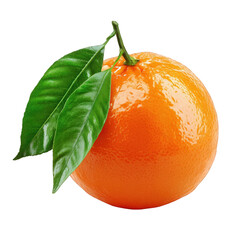 A tangerine with green leaves isolated on transparent background