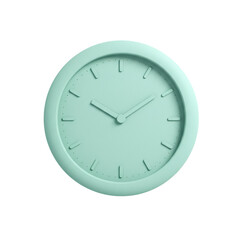 Minimalist mint green wall clock displaying time in a modern, uncluttered room setting