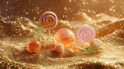 Magical Candy Wonderland with Lollipops and Sparkles