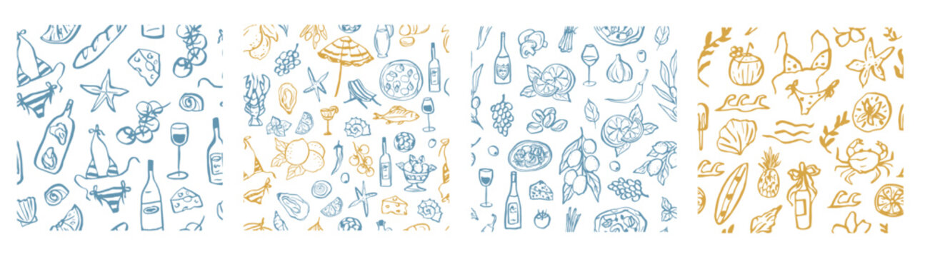 Set of hand drawn mediterranean seamless patterns
