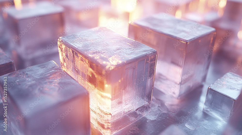 Poster translucent ice blocks illuminated by soft light create serene and captivating atmosphere
