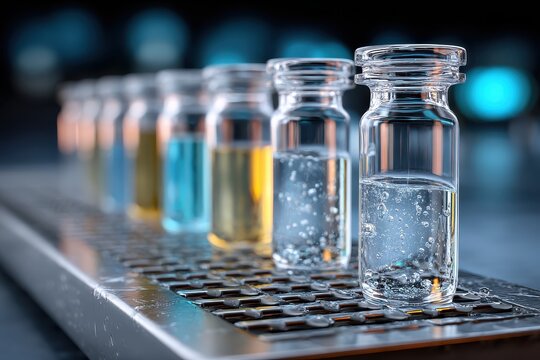 Neatly Arranged Vials with Varying Fluid Levels in a Laboratory Setting