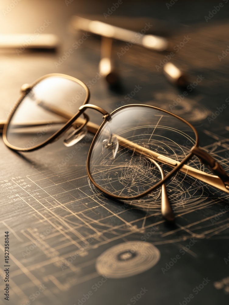 Poster Modern Eyecare Tools and Glasses Displayed in a Soft-Lit Setting With Professional Tones and Minimalist Design Elements for Optometry
