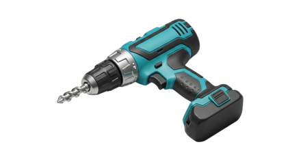 Cordless Drill with Drill Bit on Black Background: A Powerful Tool for Construction, DIY Projects, and Home Improvement, Ready for Precision Drilling and Fastening