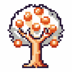 Fototapeta premium pixel art tree with oranges retro digital design, video game style, isolated on white