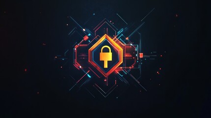 Digital security lock. Abstract, technological design with glowing, geometric patterns surrounding a central lock icon