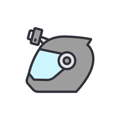 Stylized Motorbike Helmet With Attached Action Camera Icon Graphic