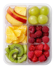 Assorted fruit in container isolated on transparent background