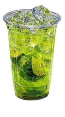 Green drink with ice cubes isolated on transparent background