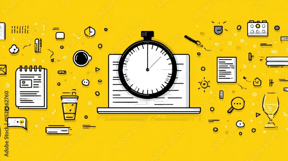 Aufkleber Deep Work Routine Infographic Showcasing Focus Strategies With Timer and Clean Notebook Design for Productivity Enhancement