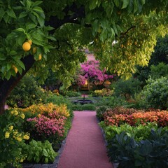 A vibrant garden path lined with blossoms