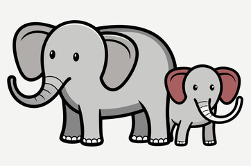 Fototapeta premium Adorable Cartoon Illustration of Mother and Baby Elephant