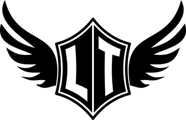 LT logo emblem with winged and shield template
