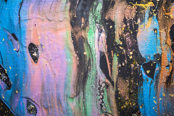 Abstract handmade painting created with textured brushstrokes and vivid paint on canvas in...