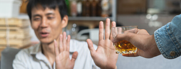 Stop alcohol concept. Person refuse to drink alcohol.