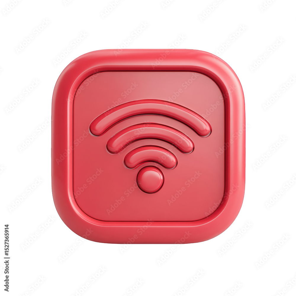 Poster red 3d wifi icon square button digital technology internet wireless connection network signal commun