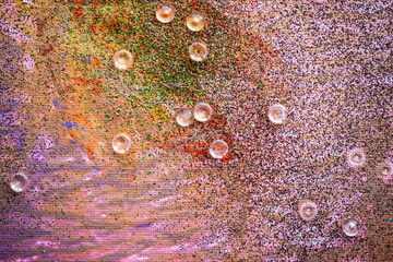 Abstract handmade painting created with textured brushstrokes and vivid paint on canvas in...