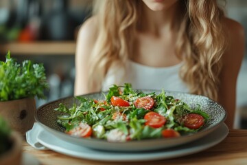 young woman eating salad, Generative AI