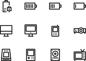 Electronics Icons Set  High-Quality Vector Illustrations of  Devices, Gadgets, and Battery Power for Websites and Applications